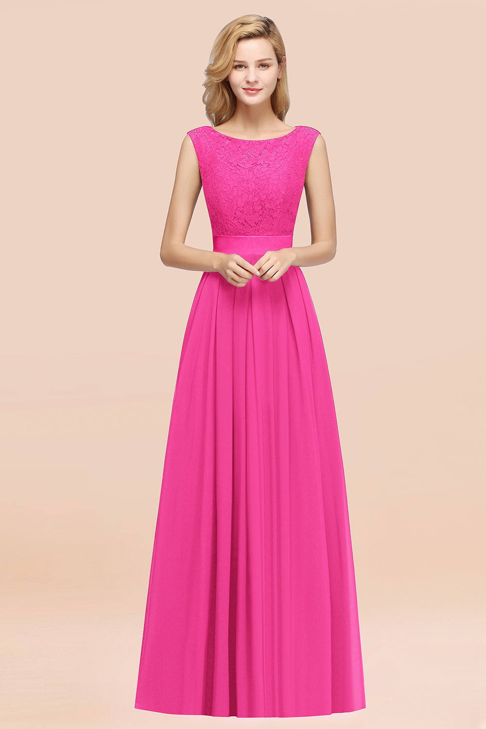 Vintage Sleeveless Lace Bridesmaid Dresses Affordable Chiffon Wedding Party Dress Online-27dress