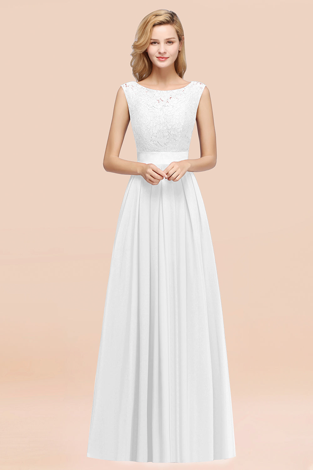 Vintage Sleeveless Lace Bridesmaid Dresses Affordable Chiffon Wedding Party Dress Online-27dress