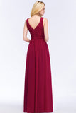 Vintage Sleeveless Pleated Burgundy Chiffon Bridesmaid Dresses Affordable-27dress