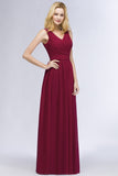 Vintage Sleeveless Pleated Burgundy Chiffon Bridesmaid Dresses Affordable-27dress