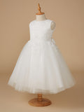 White Short Ball Gown Lace Tulle Wedding First Communion Flower Girl Dresses-27dress