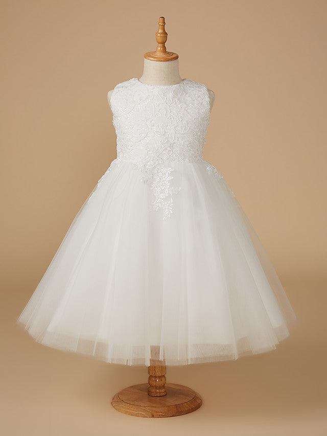 White Short Ball Gown Lace Tulle Wedding First Communion Flower Girl Dresses-27dress