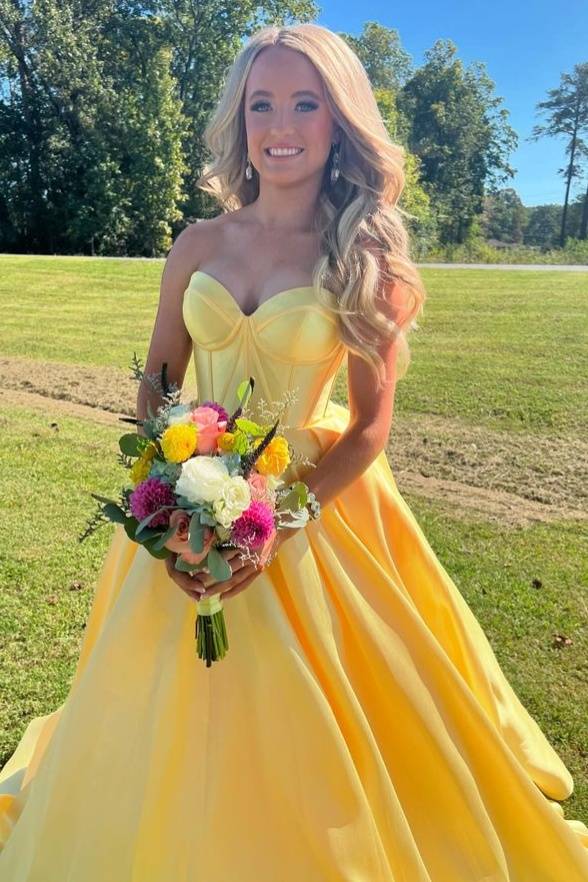 Yellow Sweetheart Corset A-Line Prom Dress