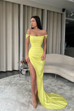 Off-The-Shoulder Prom Dress: Bright Yellow Mermaid with Split