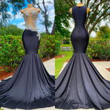 Black Sleeveless Strapless Appliques Mermaid Prom Dress